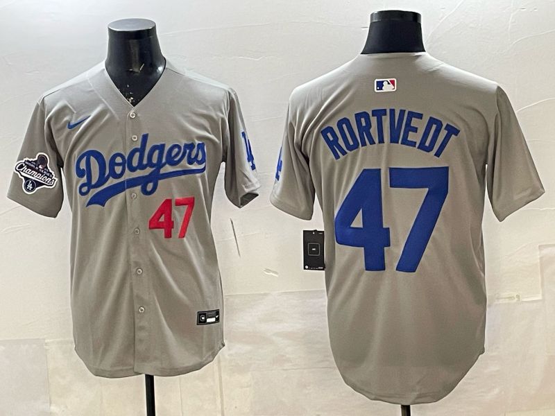 Men 2026 Nike Los Angeles Dodgers #47 Rortvedt Grey Game MLB Jersey 05
